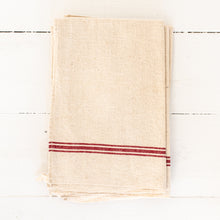 Load image into Gallery viewer, cream colored linen dishtowel with red stripes