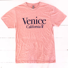Load image into Gallery viewer, pink colored short sleeved tee shirt with Venice California on the front in dark brown