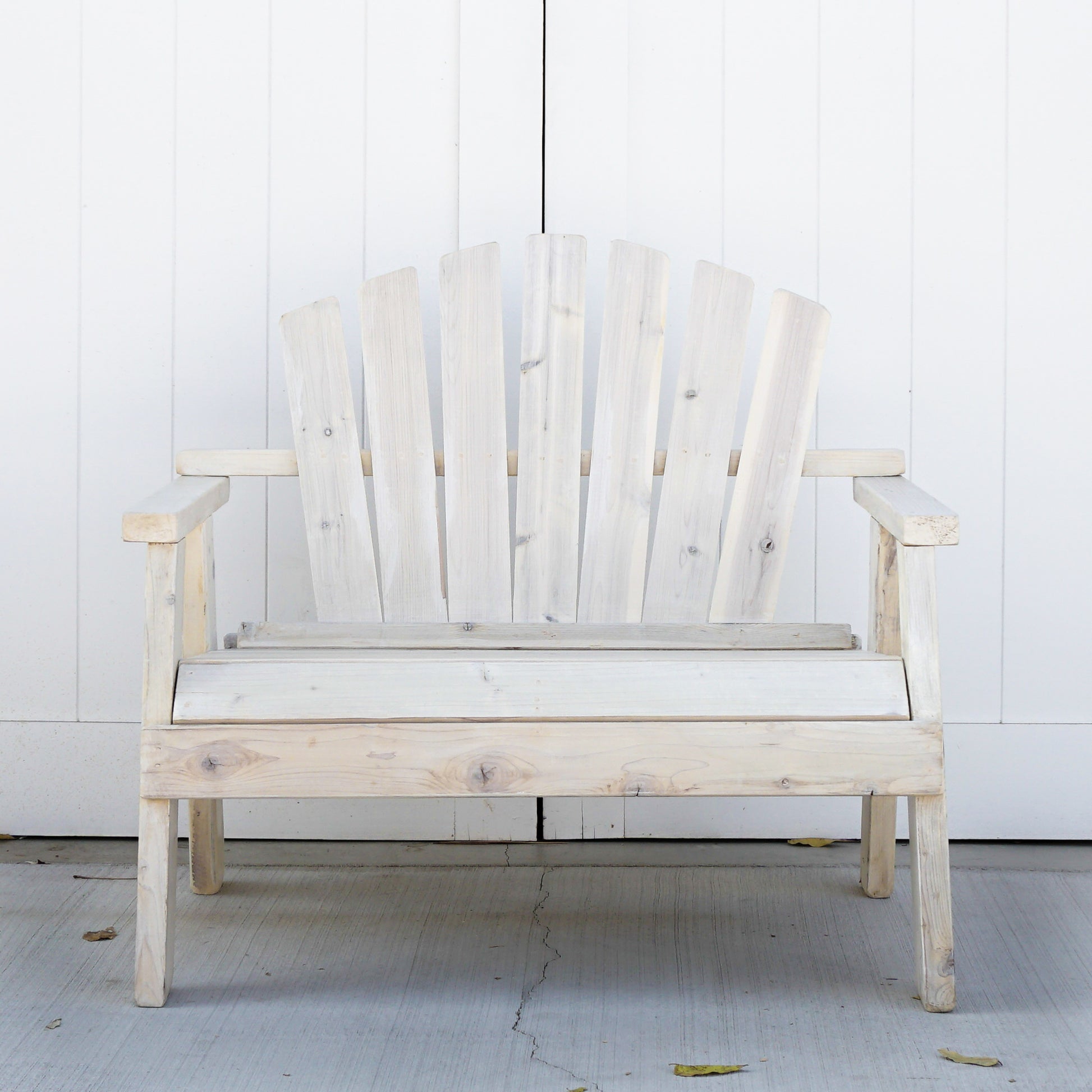 white washed wood patio loveseat