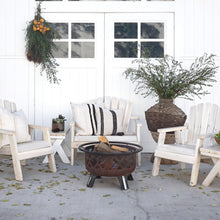 Load image into Gallery viewer, white washed wood patio set with one bench, two chairs and side table