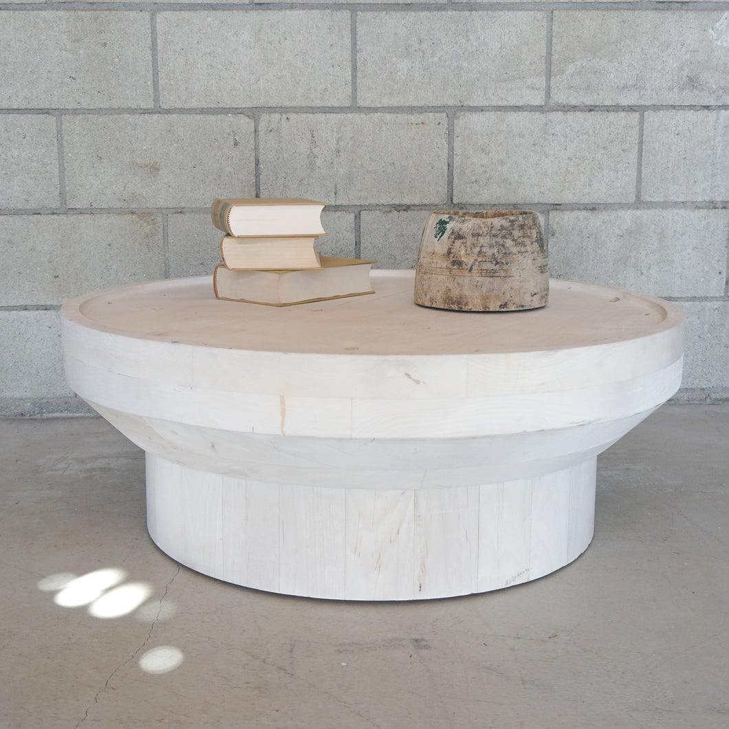 The Luna Coffee Table-Bleached white wood hand carved round coffee table