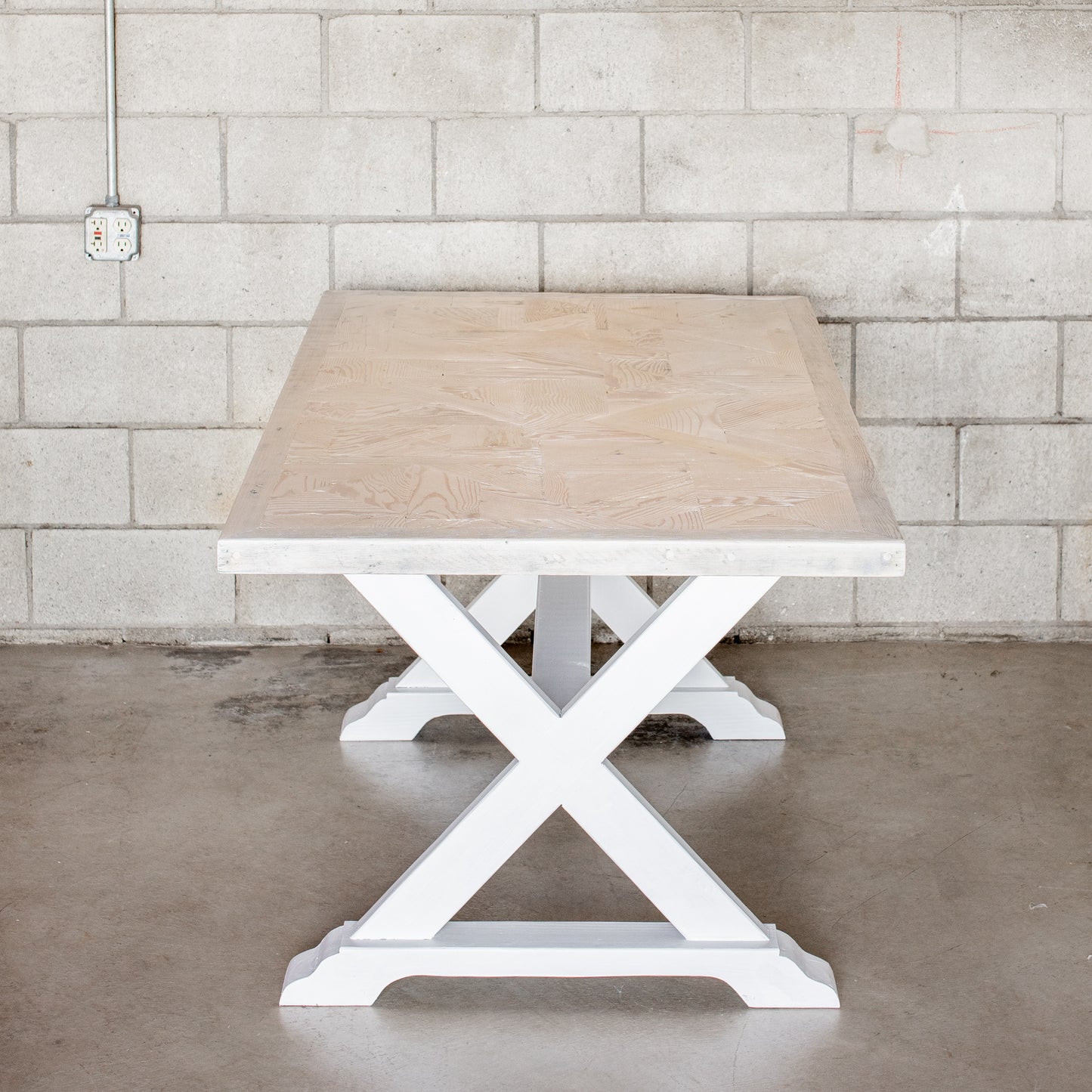The Portobello Table-rustic salvaged white washed wood, x cross legs