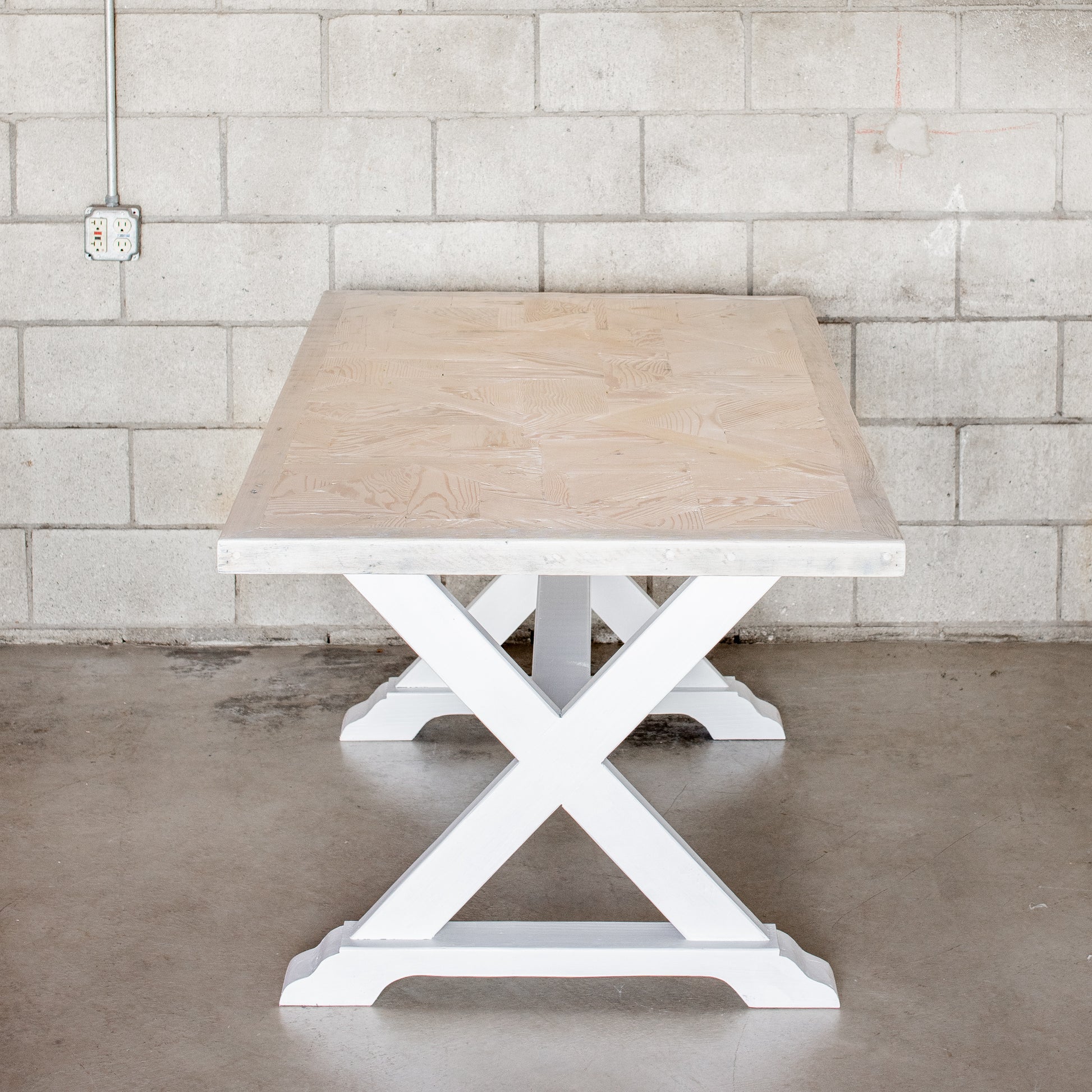 The Portobello Table-rustic salvaged white washed wood, x cross legs