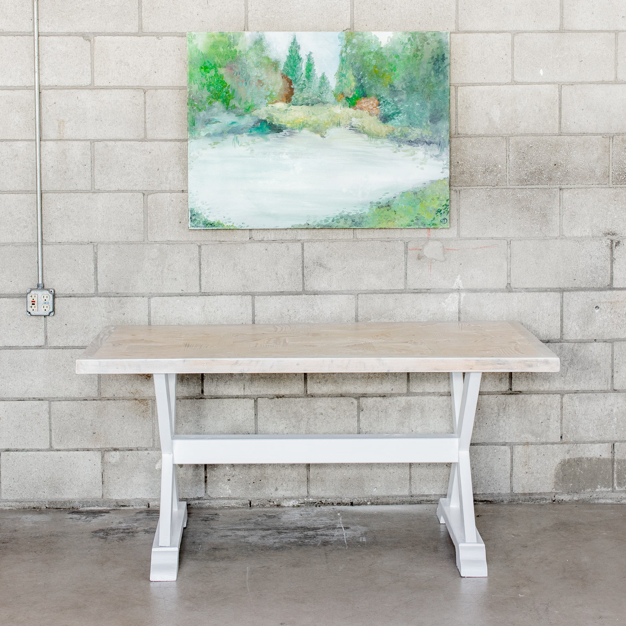 The Portobello Table-rustic salvaged white washed wood, x cross legs