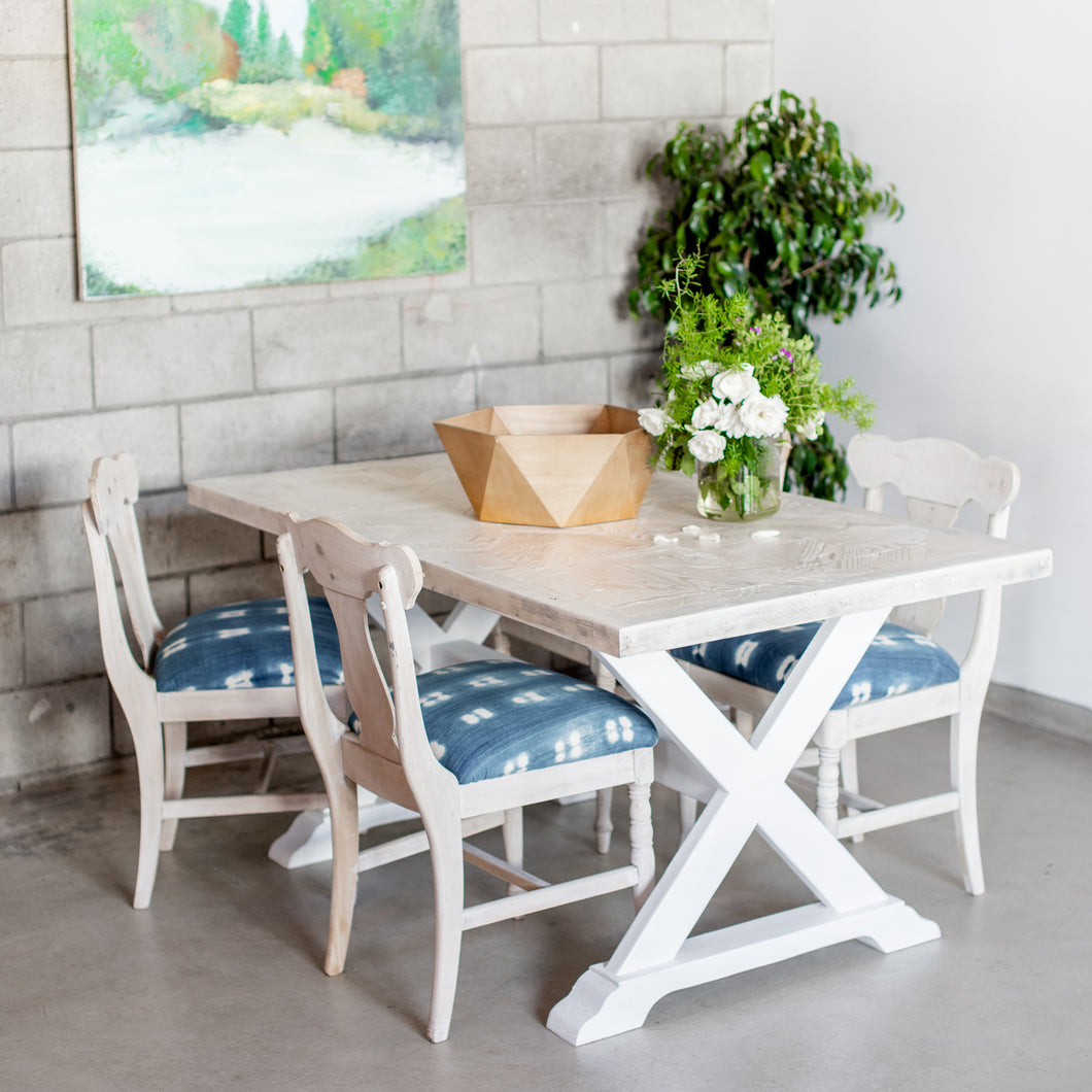 The Portobello Table-rustic salvaged white washed wood, x cross legs