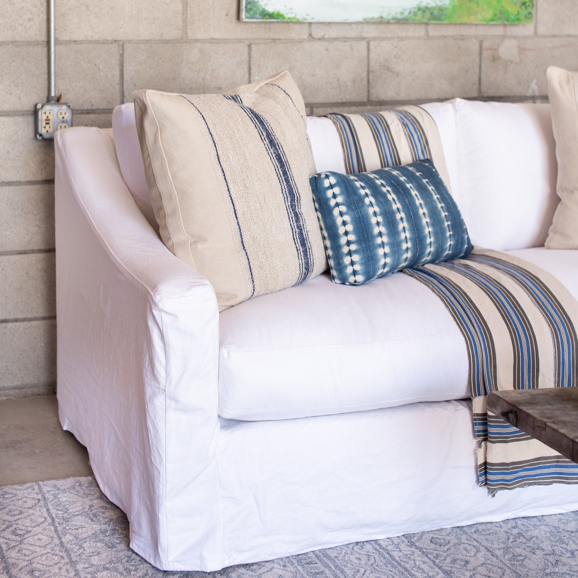 The South Bay Sofa-white duck cotton fabric slipcover, bench cushion and two back pillows