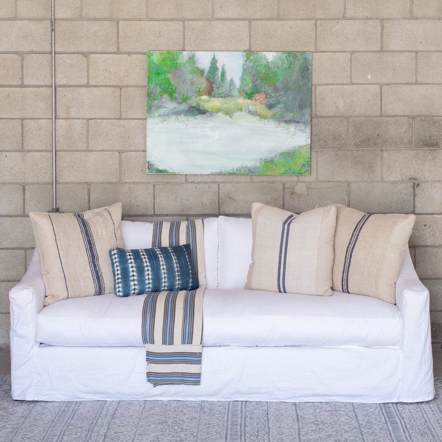 The South Bay Sofa-white duck cotton fabric slipcover, bench cushion and two back pillows
