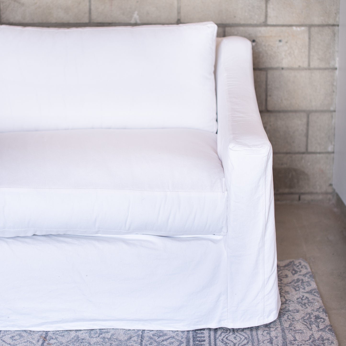 The South Bay Sofa-white duck cotton fabric slipcover, bench cushion and two back pillows