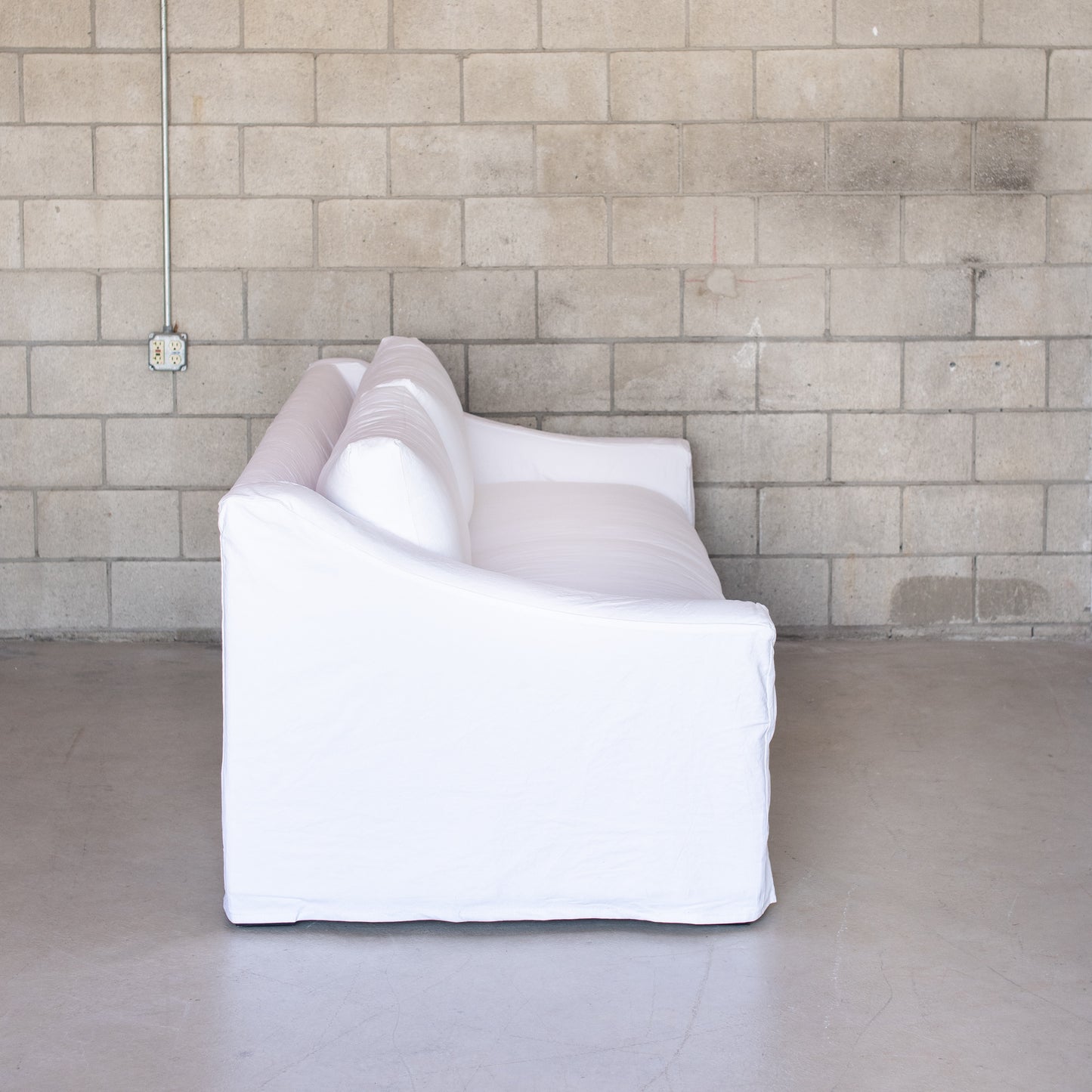 The South Bay Sofa-white duck cotton fabric slipcover, bench cushion and two back pillows