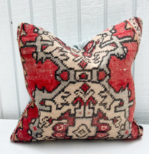 Load image into Gallery viewer, sage green, red and cream patterned Turkish rug square pillow