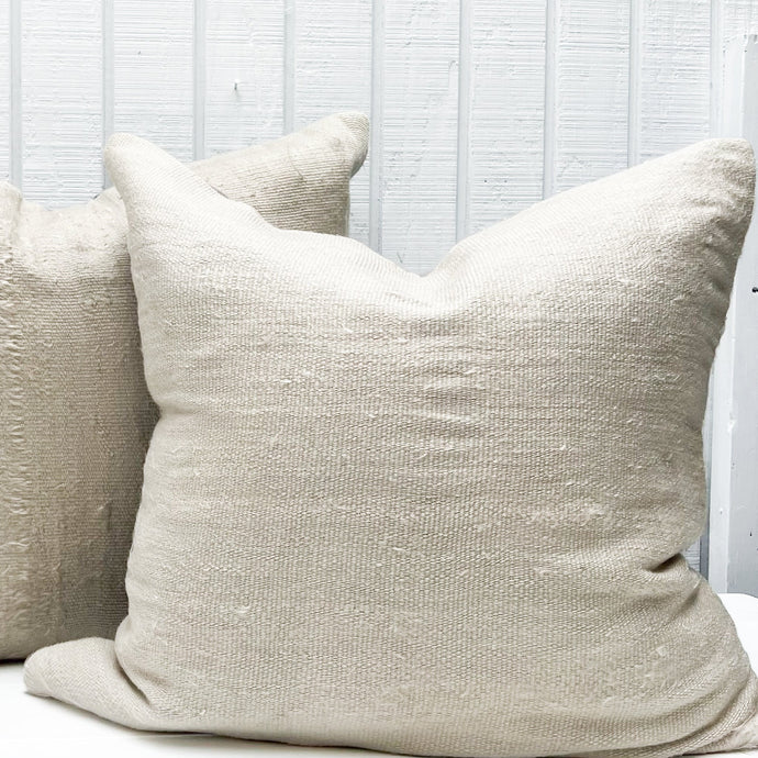 natural hemp pillow with gray linen back