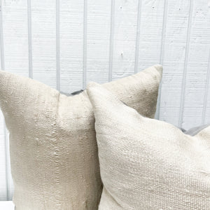 natural hemp pillow with gray linen back