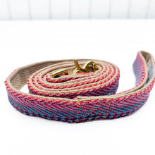 Load image into Gallery viewer, red, blue, orange multi colored cotton woven dog leash with brass hardware