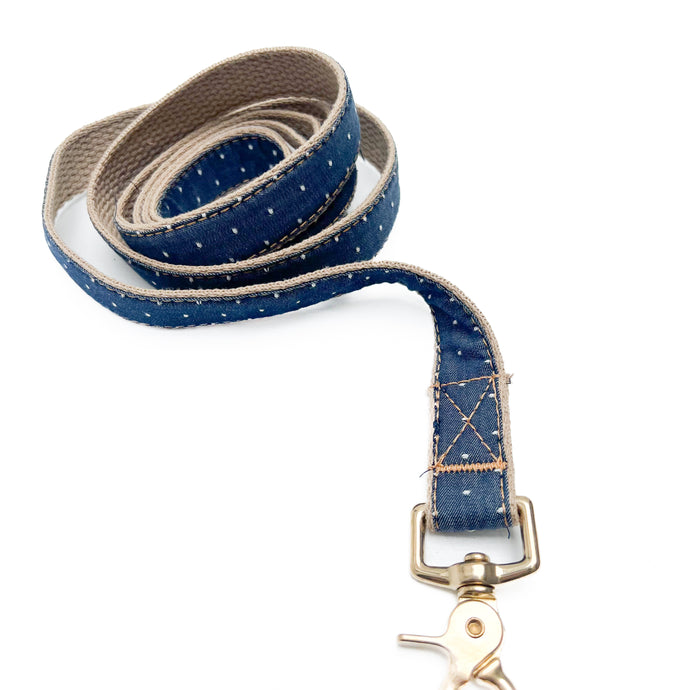 navy blue cotton dog lead with brass hardware clip