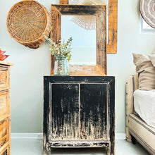 Load image into Gallery viewer, wood nightstand, two doors, distressed black  rustic paint finish