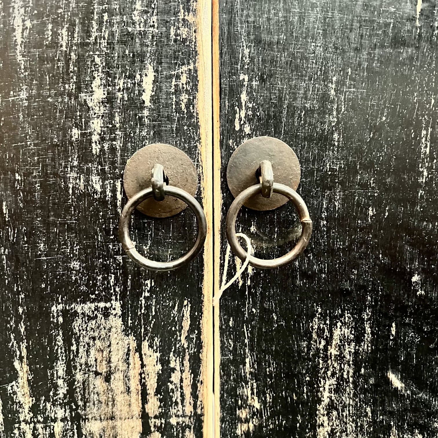 wood nightstand, two doors, distressed black  rustic paint finish