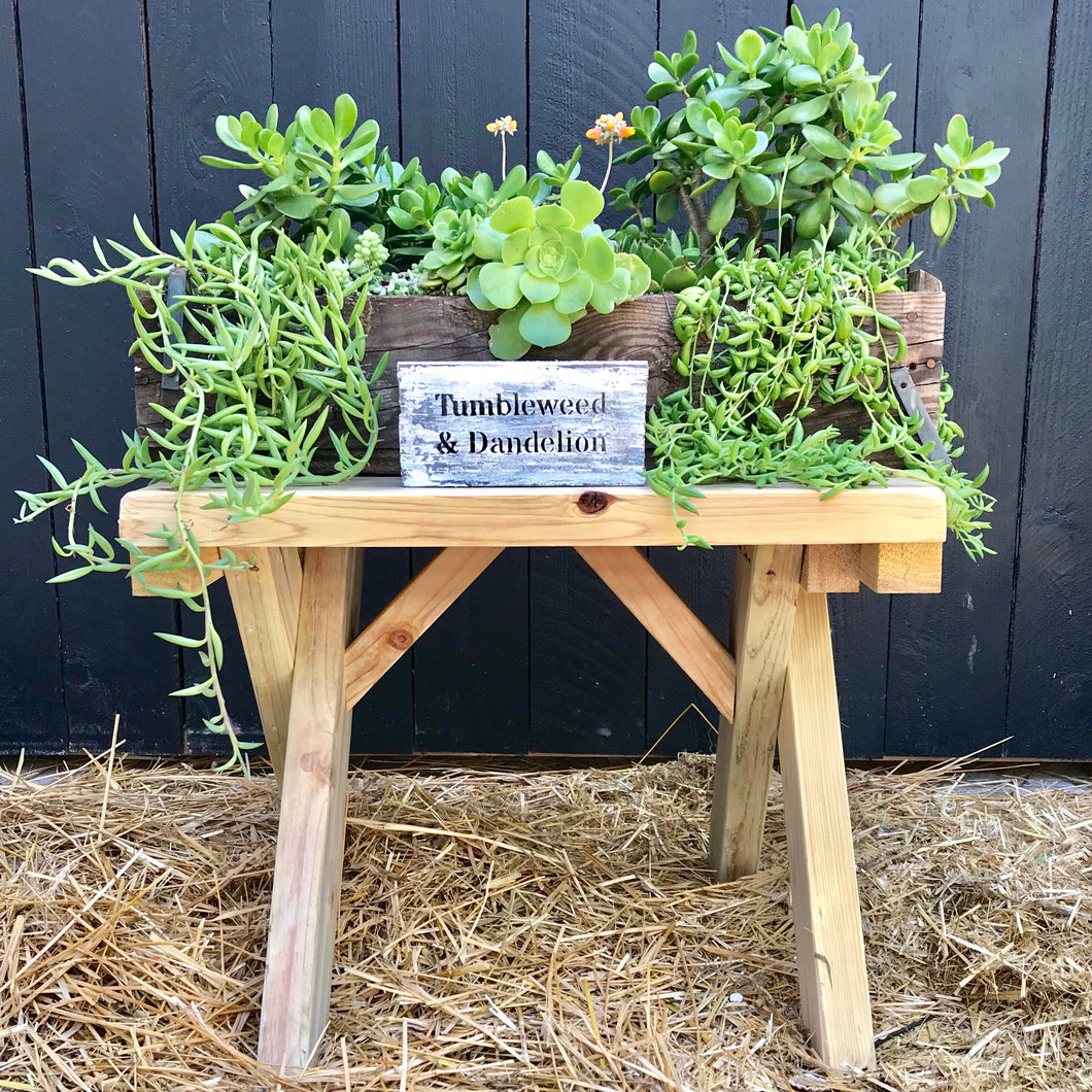 rustic side table made of redwood