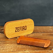 Load image into Gallery viewer, two sided light brown pear wood beard comb 