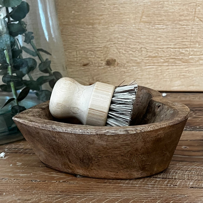 small pot scrubber brush with bamboo handle