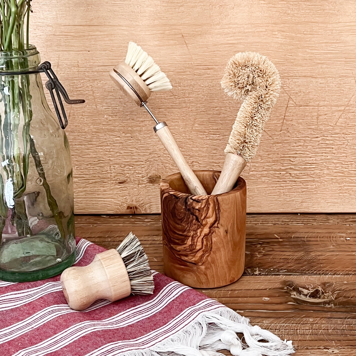 long handles dish brush with bamboo and metal handle