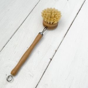 long handled dish brush with bamboo and metal handle