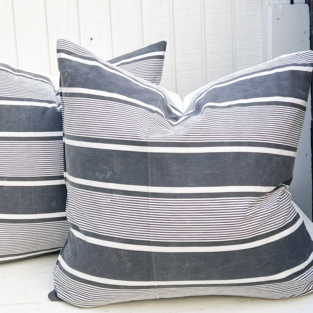 blue and white stripe square pillow