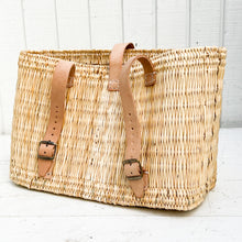 Load image into Gallery viewer, wicker bike basket with tan leather straps