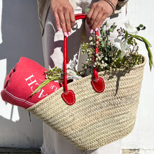 Load image into Gallery viewer, wicker market basket with red leather handles