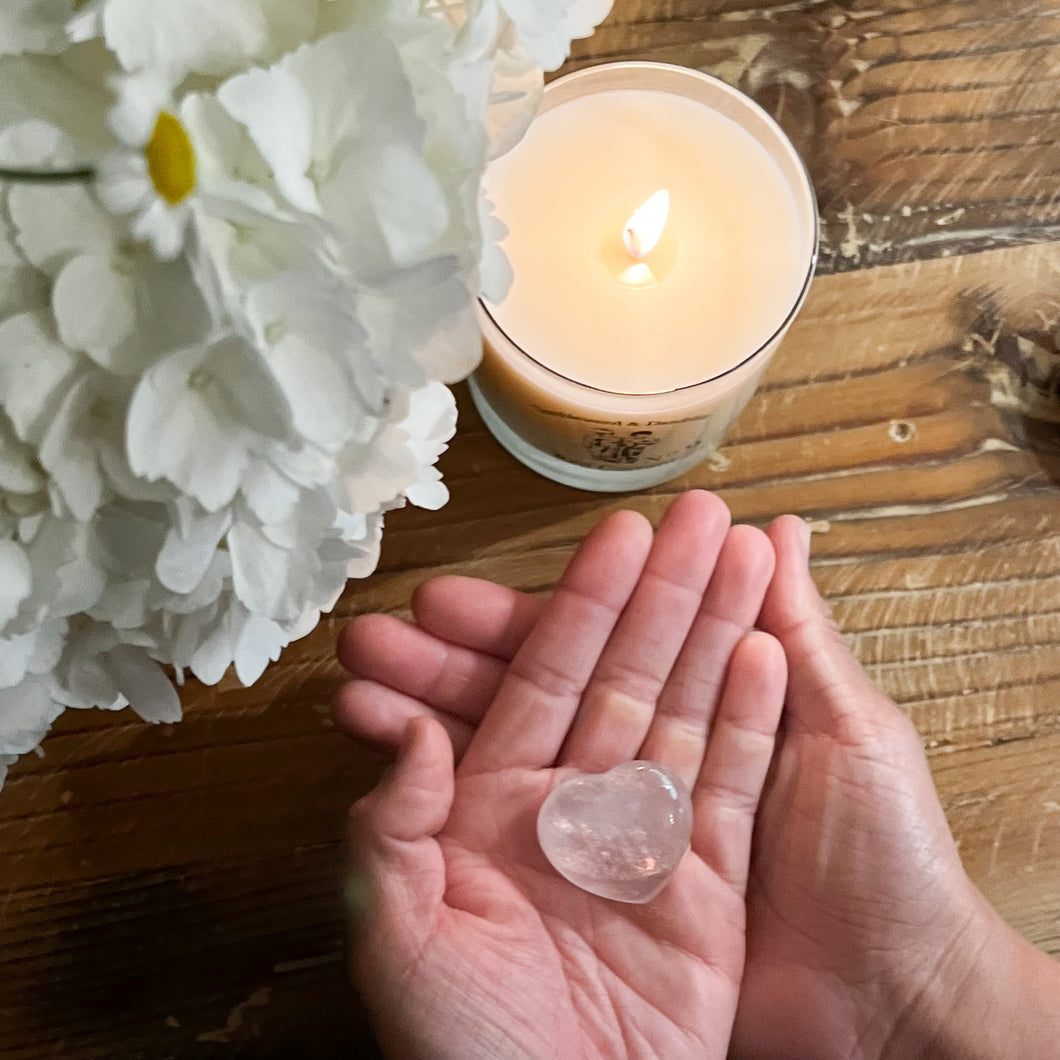 heart shaped pink rose quartz crystals