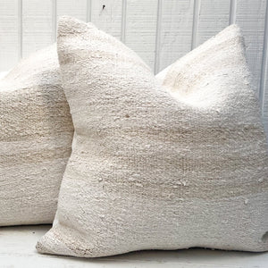 natural hemp square pillow with faint tan stripes