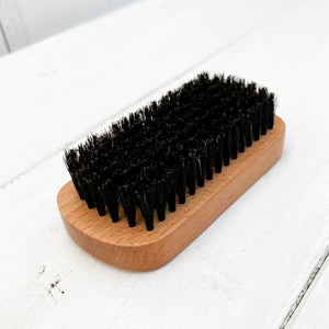 light brown beechwood handle beard brush with black natural bristles