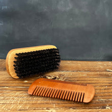 Load image into Gallery viewer, light brown beechwood handle beard brush with black natural bristles