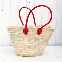 Load image into Gallery viewer, wicker market basket with red leather handles