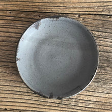 Load image into Gallery viewer, slate colored handmade stoneware plate with brown speckles and rim