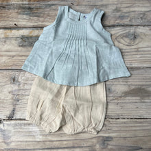 Load image into Gallery viewer, baby short and top set,pale blue sleeveless top and tan shorts