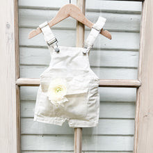 Load image into Gallery viewer, white denim baby overall shorts