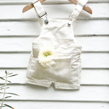 Load image into Gallery viewer, white denim baby overall shorts