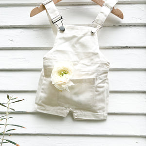white denim baby overall shorts