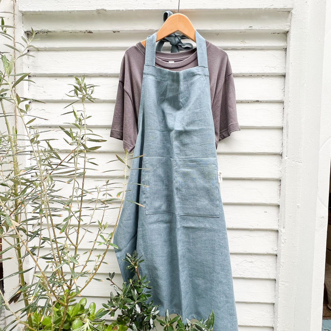 Kids Linen Apron-Grey Blue