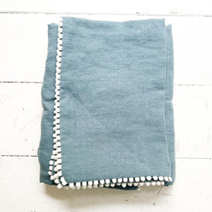 Baby Duvet Set w/Pom Poms-Grey Blue