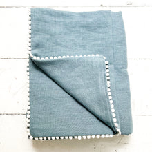 Load image into Gallery viewer, Baby Duvet Set w/Pom Poms-Grey Blue