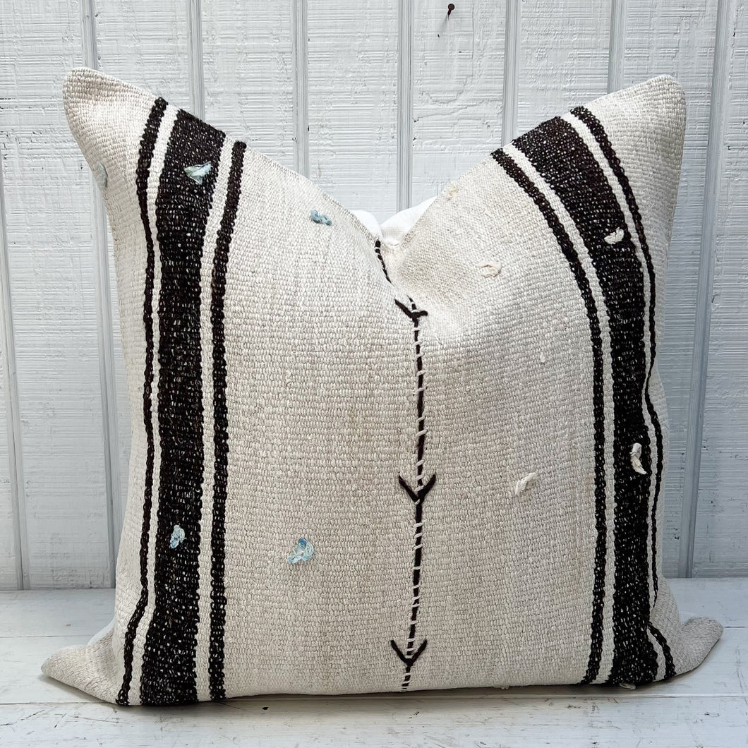 natural hemp pillow with black stripes