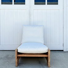 Load image into Gallery viewer, wood outdoor armless lounge chair with white cushions