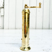 Load image into Gallery viewer, brass salt and pepper grinders with crank handle on the top