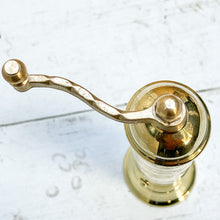 Load image into Gallery viewer, brass salt and pepper grinders with crank handle on the top