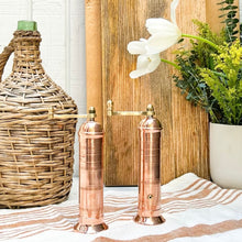 Load image into Gallery viewer, copper salt and pepper grinder with brass crank handles on the top