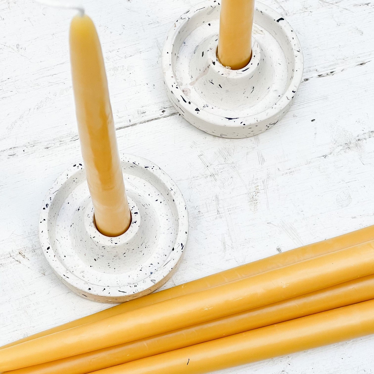 yellow beeswax taper candles