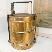 Load image into Gallery viewer, vintage brass cylindrical lunch box with handle and lid