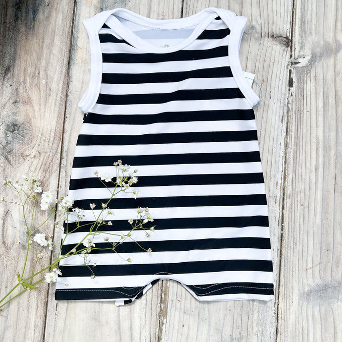 black and white striped one piece retro baby swimsuit
