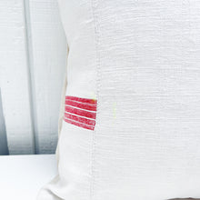 Load image into Gallery viewer, white square pillow with red stripes on edges